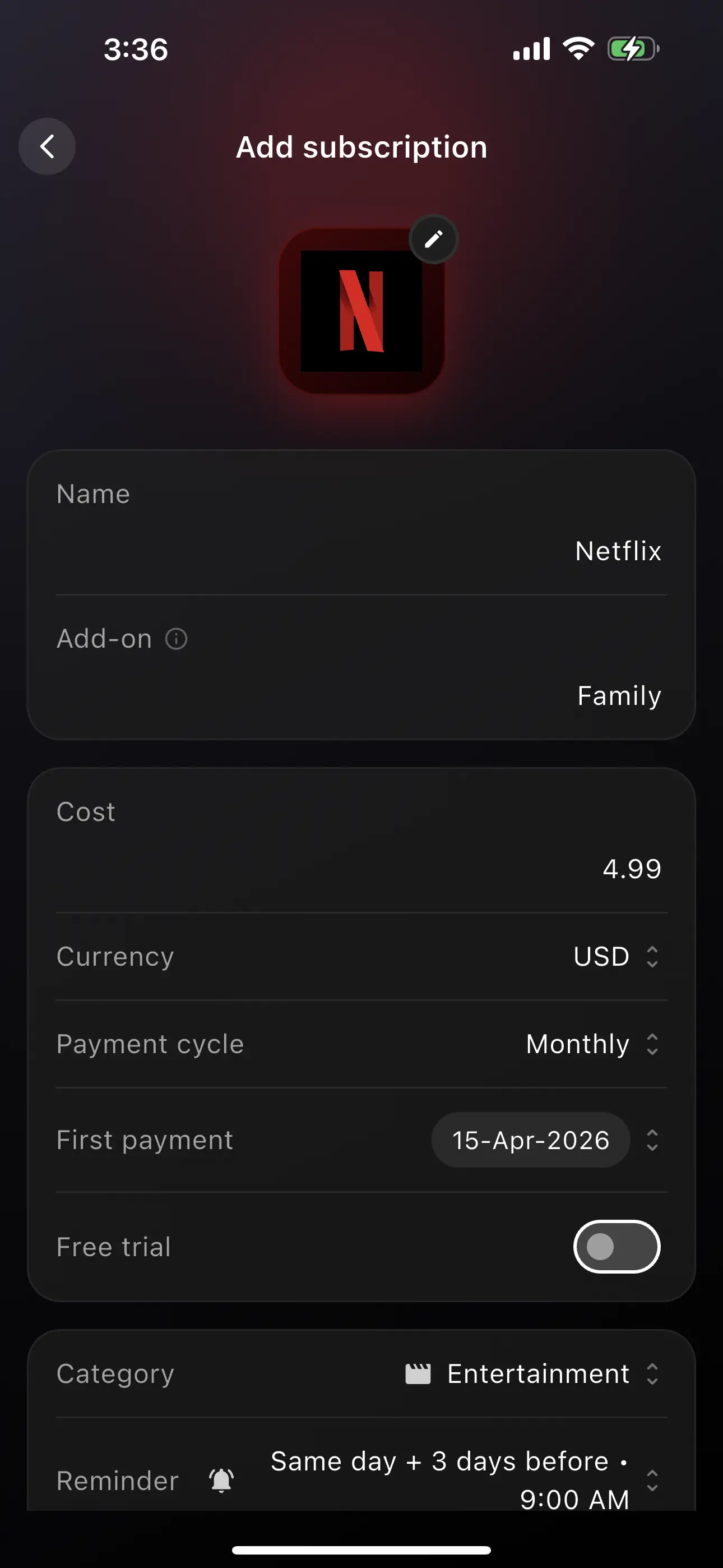 Add Expense View