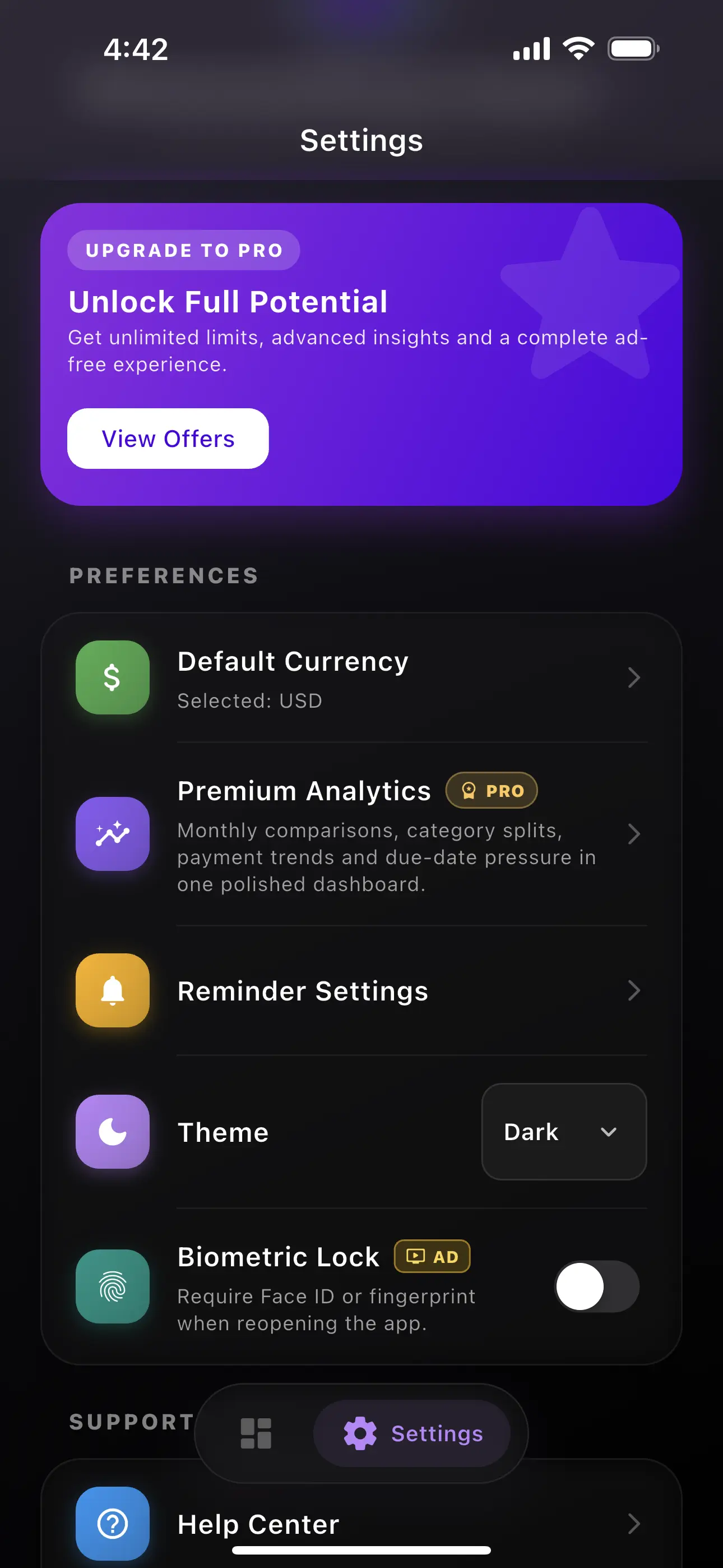 Settings View